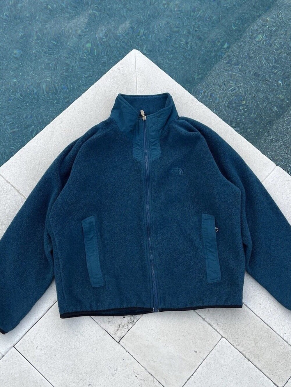 VTG 90s The North Face Fleece Jacket Mens M Vintage Made in USA Teal Blue TNF